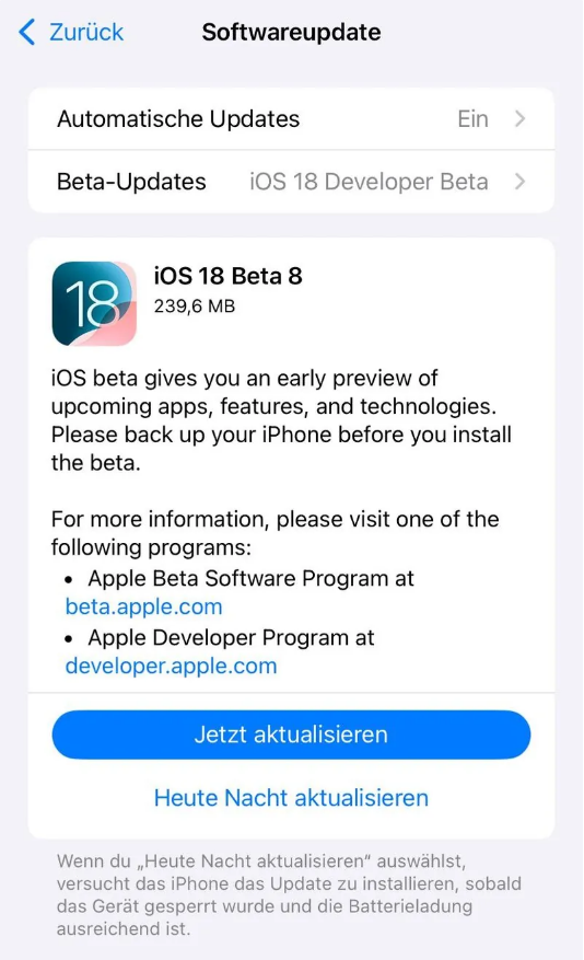 寮步镇苹果手机维修分享苹果 iOS / iPadOS 18 开发者预览版 Beta 8 发布 